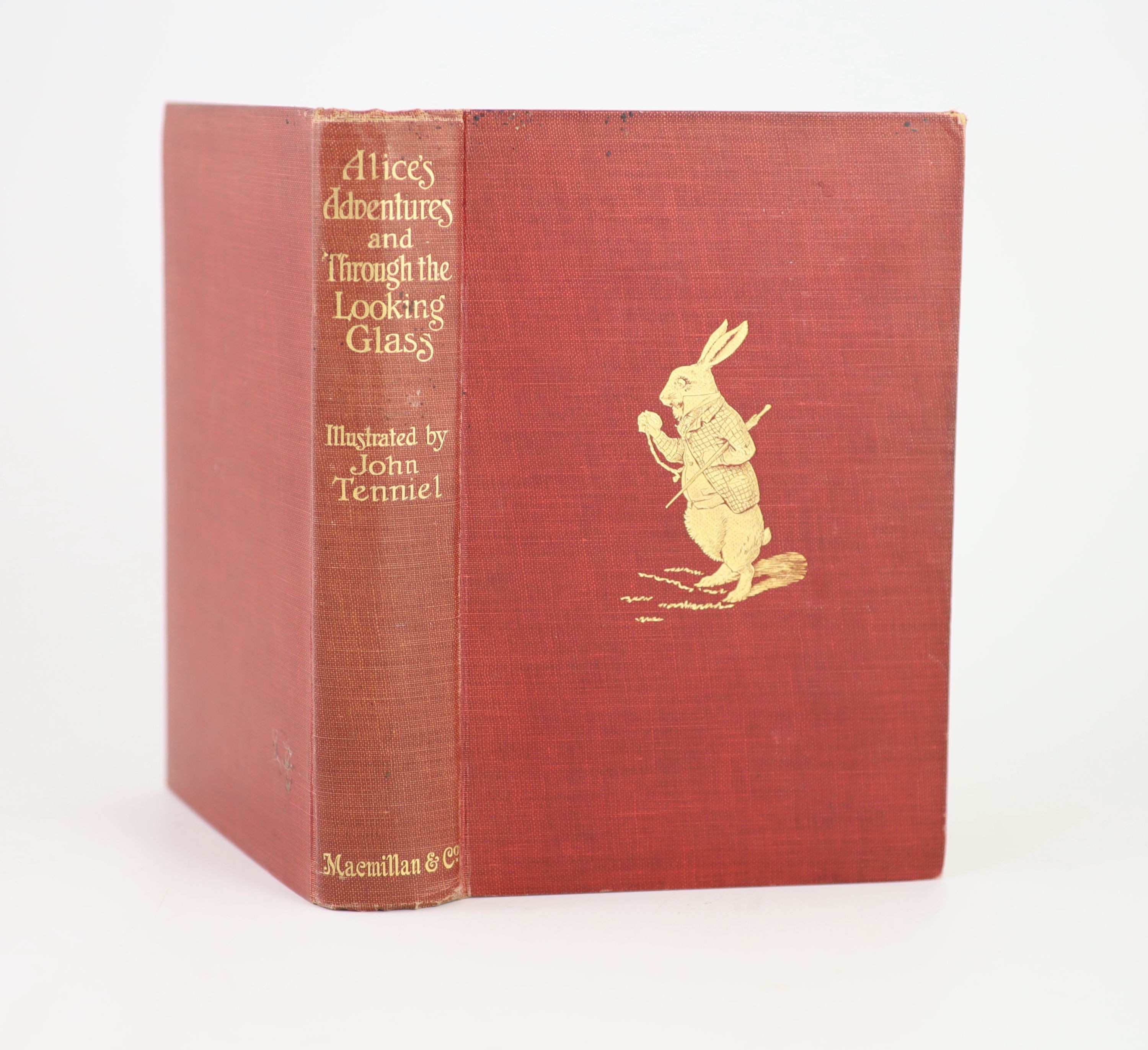 Carroll, Lewis - Alice’s Adventures in Wonderland, 8vo, original red cloth gilt, illustrated by John Tenniel, including 8 in colour, presentation inscription in ink to front fly leaf, - ‘’Domini from Quentin [later Lord